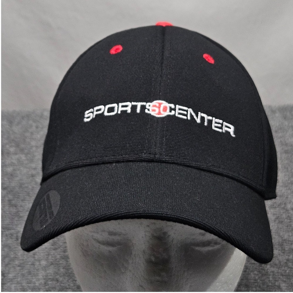 ESPN SportsCenter Hat Men L XL Black‎ Red Flex Fit Cap Nostalgia Sportswear Y2K